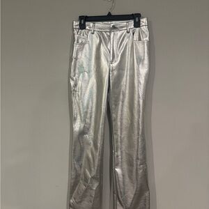 Gianni Bini Silver Metallic Straight-Leg Pants